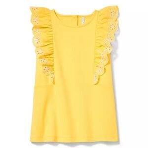NWT Janie and Jack Lemon Yellow Eyelet Trim Ponte Dress, Size 7